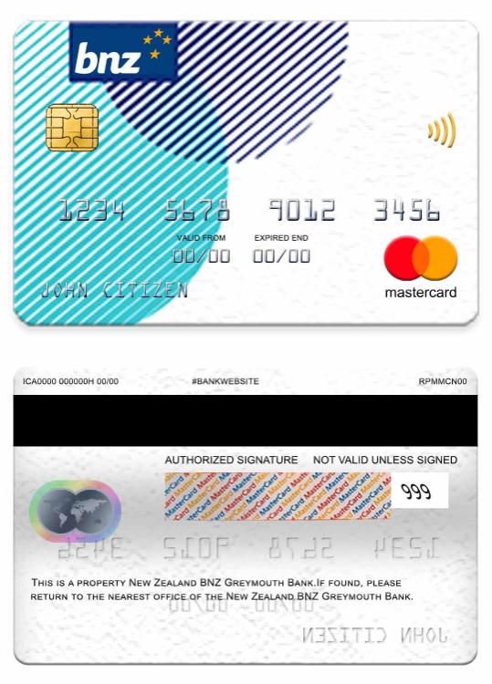 New Zealand BNZ Greymouth Bank mastercard